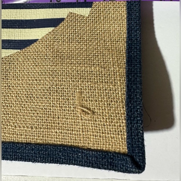 Burlap and Canvas Nautical Navy and white striped Anchor tote bag - Picture 7 of 7